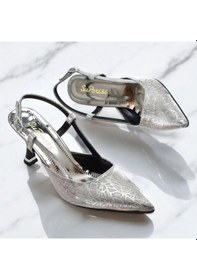 Resim Ispartalılar 9826 Kadın Topuklu Ayakkabı 8 Cm Abiye Düğün Nişan Kına Gecesi Ayakkabısı GÜMÜŞ 