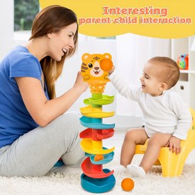 Resim Çocuklar için Etkileşimli Top Kulesi - Yuvarlanan Toplar ve Düşme Mekanizmalı Eğitim Oyuncak - Dayanıklı ABS Malzeme - 18 Ay ve Üzeri Yaş Çocukların Beyin Gelişimini Destekler - Çok Renkli 