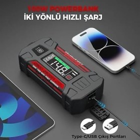 Resim J2500 12V 2500AMP Lifepo4 Akıllı Akü Takviye + Powerbank + LED Lamba 