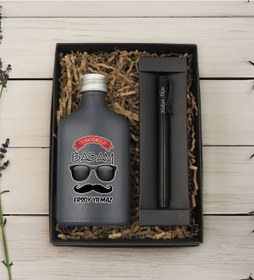 Resim Bk Gift Kişiye Özel İsimli Baba Temalı Antrasit Tasarım Cam Şişede Kolonya 200 Ml & Siyah Metal Roller Kalem Hediye Seti-7, Babaya Hediye, Babalar Gün 