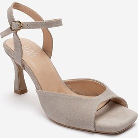 Resim Luvishoes Elvıa Bej Süet Hakiki Deri Kadın Topuklu Ayakkabı 