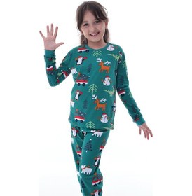 Resim Çocuk Kış Noel Yıllbaşı Desenli Pamuklu Pijama Takımı Unisex Rahat, Sıcak Ve Eğlenceli Ev Giyim Çok Renkli 