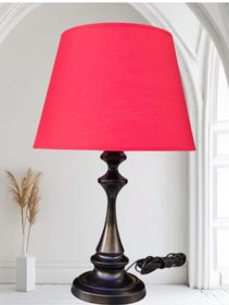 Resim Faro Abajur Metal Siyah Gövdeli Kırmızı Abajur Şapkalı Koyu Siyah 