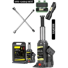 Resim Deko Turkey 2 Ton Kapasiteli Şişe Tip Araç Krikosu + 4'lü Bijon Set Full Oto Garaj Seti + El Feneri Hediyeli 