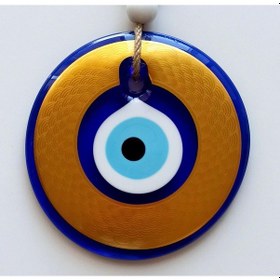 Resim Nazar Boncuklu Gold Renk Kaplama Cam Duvar Dekoru 