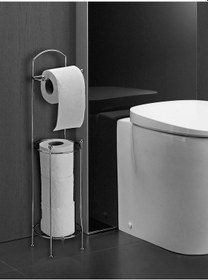 Resim Ayaklı Tuvalet Kağıtlığı Wc Kağıtlık Paslanmaz Yedekli Tuvalet Kağıt 