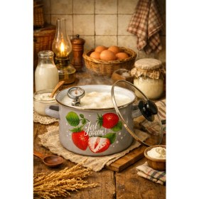 Resim Ebruli Emaye ÇİLEK Emaye Tencere 5 litre 24 cm 