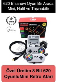 Resim 8 Bit 620 Oyunlu 2 Kontrol Kollu Video Games Retro Nostaljik Ev Oyun Konsolu Tv Uyumlu Mini Atari 