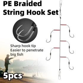 Resim 5 Adet 5-Kancalı Barbısız Balıkçılık Takımı, PE Malzeme Oluklu, Güçlü Çekme ve Kırılmaz, Karbon Çelik Kanca, Dayanıklı ve Paslanmaz, Tatlı ve Tuzlu Su Balıkçılığı İçin Uygun 