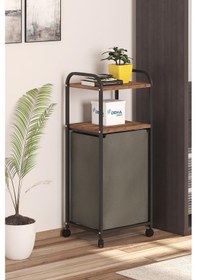 Resim 2 Raflı Frenli Tekerlekli Çamaşır Sepeti Banyo Dolabı Kirli Sepetli Banyo Düzenleyici Çamaşırlık Kahverengi 