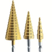 Resim 1 adet NEWSHARK 4-12/20/32mm HSS Titanyum Kaplamalı Adım Matkap Ucu - Altıgen Saplı, Altın Renkli Metal Yapı, Ahşap ve Metal Delme için Pas Önleyici Kaplama, DIY & Profesyonel Kullanım için Hassas Delik Kesim Aracı, Profesyonel Vidalama | Paslanmaz Çelik 