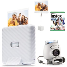 Resim Fujifilm Instax Wide Link Beyaz Akıllı Telefon Yazıcısı + Pal Beyaz Dijital Kamera Seti 