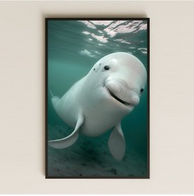 Resim Gülümseyen Beluga Balinası Tasarımlı Şeffaf Pleksi Tablo 