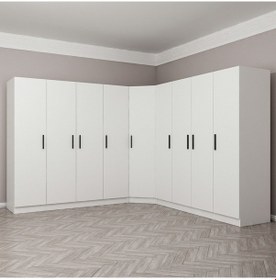 Resim Kale 9 Kapak 4ç Köşe Zincir Dolap - Beyaz 210cm Beyaz 