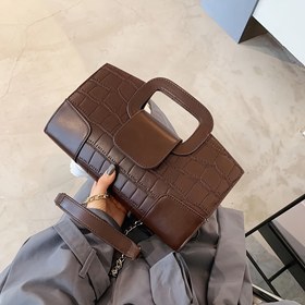 Resim Kadınlar İçin Timsah Desenli Çıkarılabilir Zincir Askılı El Çantası - Kompakt Kare Şekil, Fermuarlı & Kırmızı Astar - Kahve/Siyah Renk - Günlük, Parti ve Alışveriş için Trend Instagram Tasarımı 