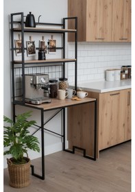 Resim Kahve Köşesi Ve Raf Ünitesi, Mutfak Bangosu, Çok Amaçlı Mutfak Rafı Ahşap - Siyah 