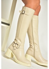 Resim Fox Shoes T282832009 Bej Kalın Topuklu Kadın Çizme Bej 