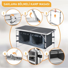 Resim HAEGS Saklama Dolaplı Kamp Masası, Mutfak Dolabı, Katlanabilir Piknik Masası 90x50cm Mermer Desenli 