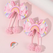 Resim 2 adet Sevimli Gökkuşağı Unicorn Bow Saç Tokaları Uzun Kuyruklarla - Karikatür Tek Boynuzlu ve Peruk Dekor, Polyester, Tüm Mevsim Günlük ve Rahat Giyim, Genç Kızlar İçin Saç Aksesuarları | Eğlenceli Aksesuar | Yumuşak Dokulu, Unicorn Doğum Günü Parti Malzemeleri 