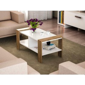 Resim Dekorister Erica Orta Sehpa Beyaz-Ceviz 