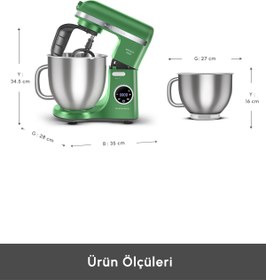 Resim Karaca Mastermaid Chef Ultra D2000W Dijital Ekranlı Hamur Yoğurma Makinesi Emerald Green 7L 