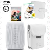 Resim Instax Mini Link 3 Beyaz Akıllı Telefon Yazıcısı Beyaz Çanta Deri Albüm Ve 20'li Mini Film Beyaz 