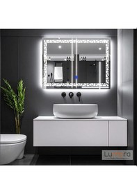 Resim Gleamira Beyaz Led'li Lazer Kumlamalı Lavabo & Banyo Aynası Dokunmatik Sensörlü 100 X 75 Cm 
