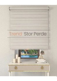 Resim Geniş Plise Beyaz Etek Dilimsiz Zebra Stor Güneşlik Perde Ekru 