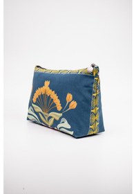 Resim Fabric Craft Bag Portföy Çanta Fermuarlı Clutch Lacivert - Sarı 