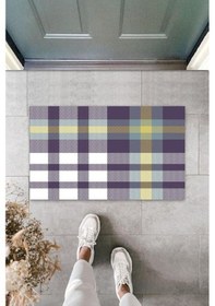 Resim Beyaz Kapı Önü Paspası Pötikare Desen K-3240 