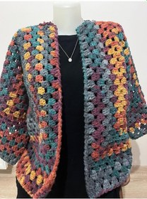 Resim El Örgüsü Kadın Hırka Çok Renkli 