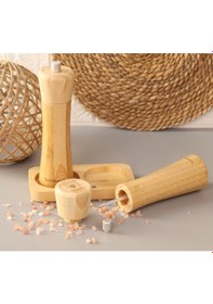 Resim Bambum - Tabaklı Tuzluk Biberlik Öğütücü Değirmen Seti 3 Parça 