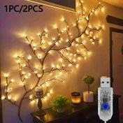 Resim 1 adet/2 adet 72/96 LED Bükülebilir Söğüt Sarmaşık Lamba, Beyaz Kayın Ağacı Işığı, 8 Modlu Yapay Bitki Sarmaşık Dekoratif Işıklar, Ev Oturma Odası Gece Işıkları, Parti Tatil Süslemeleri, Doğum Günleri, Noel, Şükran Günü için Mükemmel Hediye 