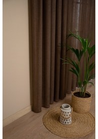 Resim Premium Natural Keten Dokulu Soft Dökümlü Pileli Tül Perde Salon Oturma Odası Yatak Odası Çocuk Odas Kahverengi 