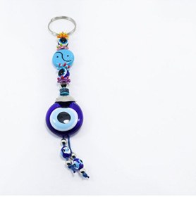 Resim Yin Yang Şekilli El Yapımı Cam Nazar Boncuklu Anahtarlık, Salkım 