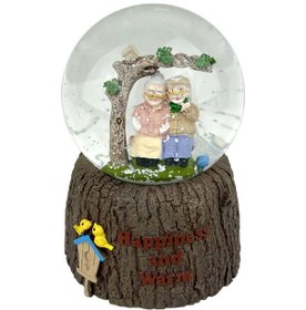 Resim Happiness And Warm - Sevimli İhtiyar Çift Işıklı Ve Müzikli Kar Küresi 