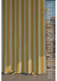 Resim Devrim Olivya Tekstil Sari-beyaz Çizgili Özel Dikim Lüks Halkalı Branda Balkon Perdesi Sarı - Beyaz 