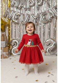 Resim Name Baby & Kids Kız Bebek Beli Fiyonk Detaylı Anvelop Yılbaşı Elbise Nbk-24923 Kırmızı 