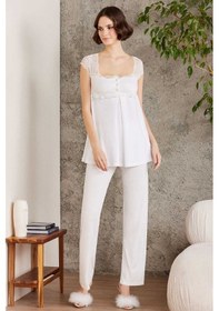 Resim Pierre Cardin 2805 Hamile Lohusa Sabahlıklı Pijama Takım-ekru 