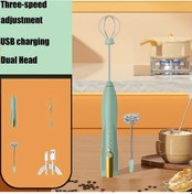 Resim Topshop1 Yeşil Çok Yönlü Usb Şarj Edilebilir Elektrikli Süt Köpürtücü Çırpıcı 3 Hız Çift Paslanmaz Çelik Çırpıcı 008 