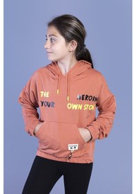 Resim Toontoy Kız Çocuk Kanguru Cepli Baskılı Sweatshirt Kiremit 