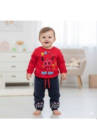 Resim İkili Baskılı Bebek Takımı Kırmızı 
