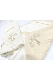 Resim xomini Doğal El Yapımı Bej Renk Ana Kucağı Kundak Battaniye 