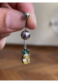 Resim Cerrahi Çelik Piercing Taşlı Ananas Piercing Ananas Göbek Piercingi Gümüş 