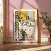 Resim 1 adet Çerçevesiz Tuval Posteri - Vintage "Ellerinizi Yıkayın" Banyo Duvar Sanatı, Komik ve Modern Ev Dekoru için Yatak Odası, Oturma Odası, Mutfak veya Koridor, Renkli İllüstrasyonlu Tasarım ile El Yazısı Karakteri, İç Mekan Duvar Süsleme Hediyesi, Ev Dekorasyonu Hediyesi | Mizahi Dekor | Tuval Duvar Sanatı 