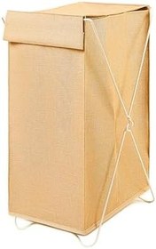 Resim Ocean Home Textile Katlanabilir Bölmeli Beyaz Metal Destekli Naturel Jüt Çamaşır Sepeti 44 x 29.5 x 63 cm 