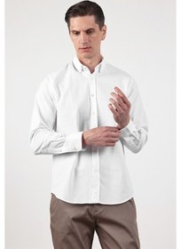 Resim İmza Beyaz Oxford Düğmeli Yaka Uzun Kol Cepsiz Slim Fit Pamuklu Gömlek 1004260182 