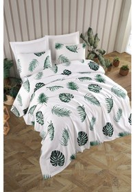 Resim Baskılı Pike Takımı Çift Kişilik Dominik Beyaz Beyaz 