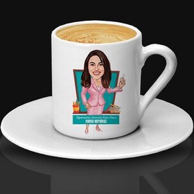 Resim Dersleri Sevilen Kadın Öğretmen Karikatürlü Kahve Fincanı 