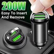 Resim 200W Çift Portlu Mini USB Araba Şarj Cihazı, 5A Hızlı Şarj, 2 Port, 12-24V Araç USB Adaptörü, Erkekten Dişe, Veri Kablosu ile, Seyahat Şarjı için, Pil Yok, USB Güç Kaynağı, Taşınabilir Şarj Cihazı 